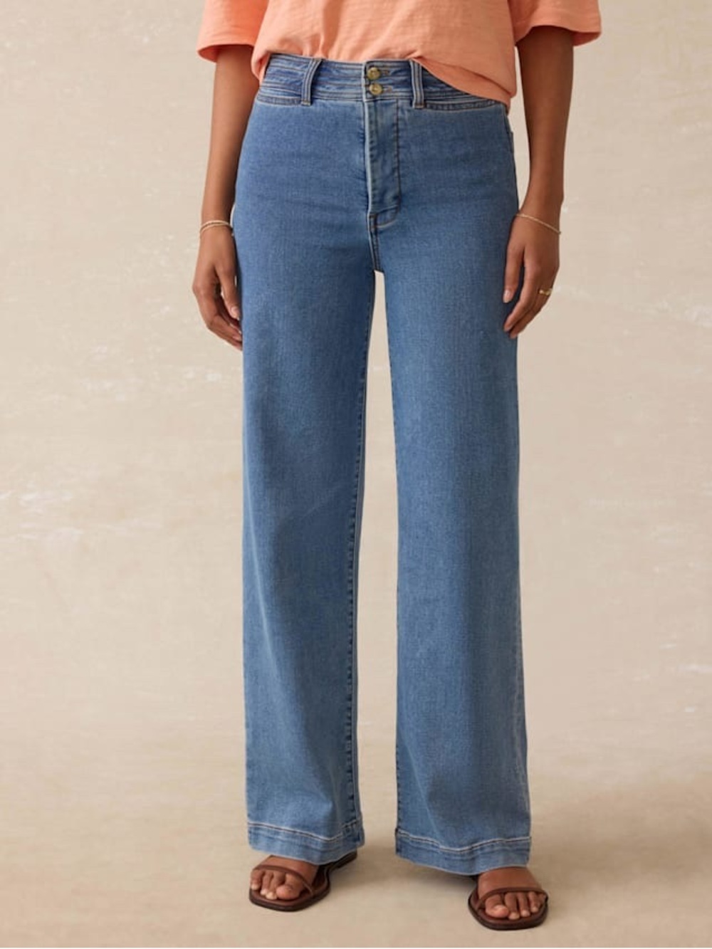 FAHERTY Stretch Terry Harbor Pant Wide Leg Jeans Blue Size 26 EUC